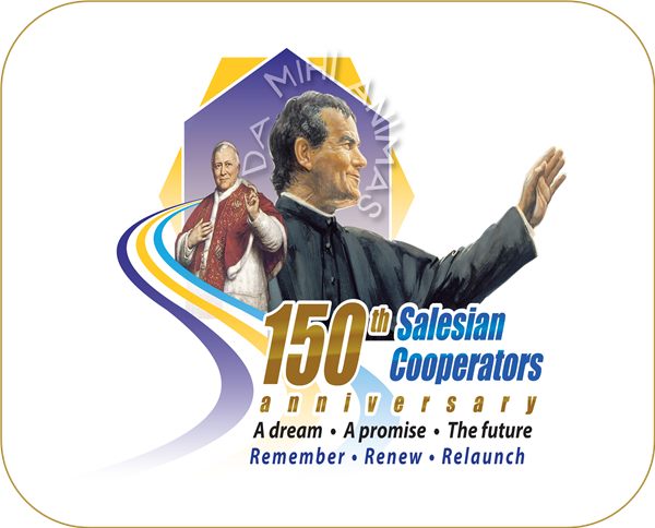 Logo du 150e anniversaire en anglais : A dream, a promise, the future – Remember, Renew, Relaunch